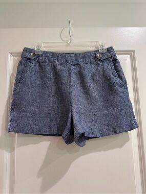 Tahari Blue Chambray Linen Shorts